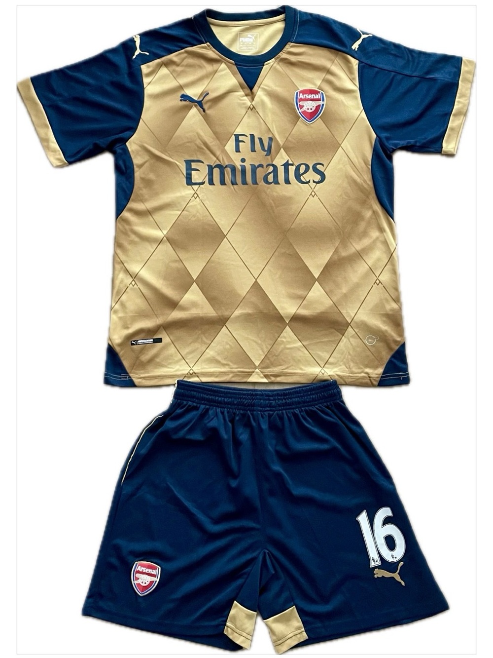 #16 Ramsey Arsenal Puma Men’s Large Gold and Navy Soccer Set - Fly Emirates